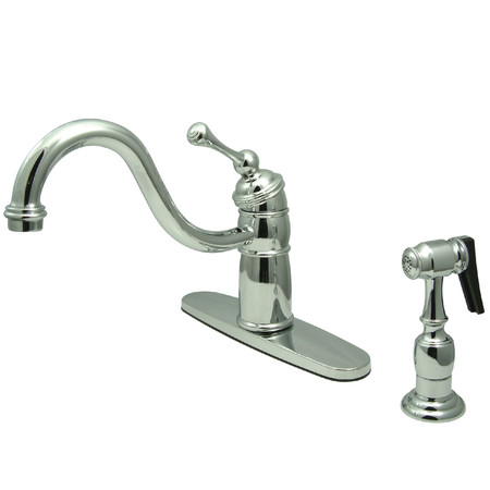KINGSTON BRASS Mono Block Kitchen Faucet W/ Brass Sprayer, Chrome KB1571BLBS